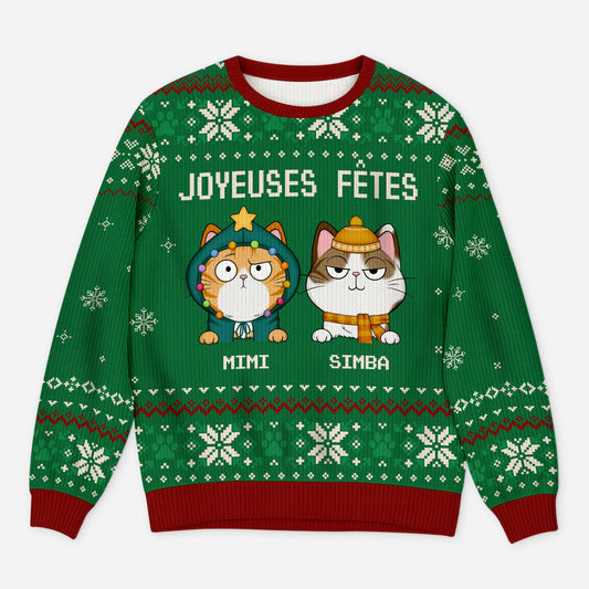 5704WFR1 pull moche de noel personnalise chat joyeuses fetes 5704wtynd
