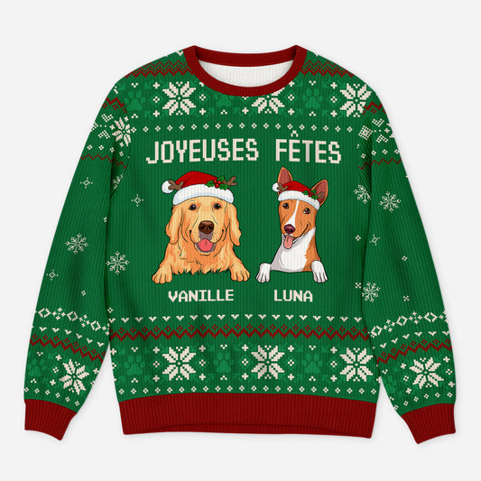 5704WFR1 pull moche de noel personnalise chien joyeuses fetes 5704wtync