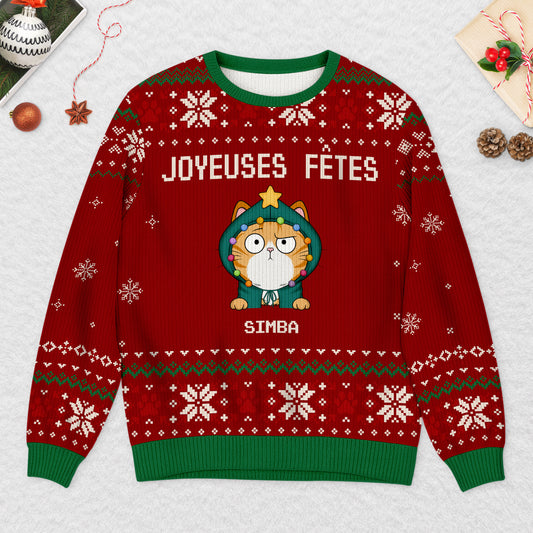 5704WFR2 pull moche de noel personnalise chat joyeuses fetes 5704wtynd