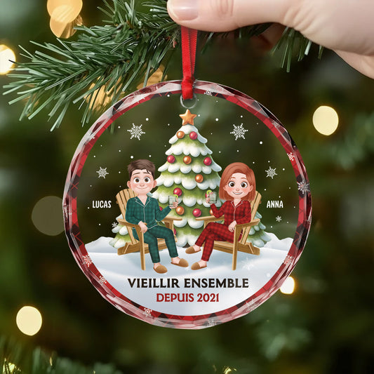 5705OFR2 ornement noel en verre personnalise couple vieillir ensemble depuis 5705okztg