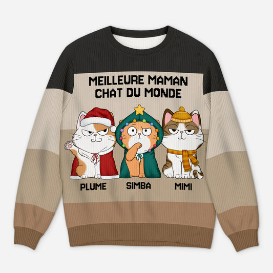 5711WFR1 pull moche de noel personnalise meilleure maman chat du monde 5711wtvcd