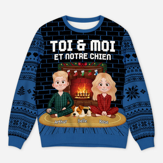 5715WFR1 pull moche de noel personnalise couple toi moi et notre chien 5715w6lmc