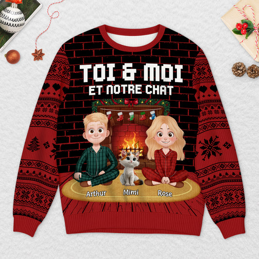 5715WFR2 pull moche de noel personnalise couple toi moi et notre chien 5715w6lmc