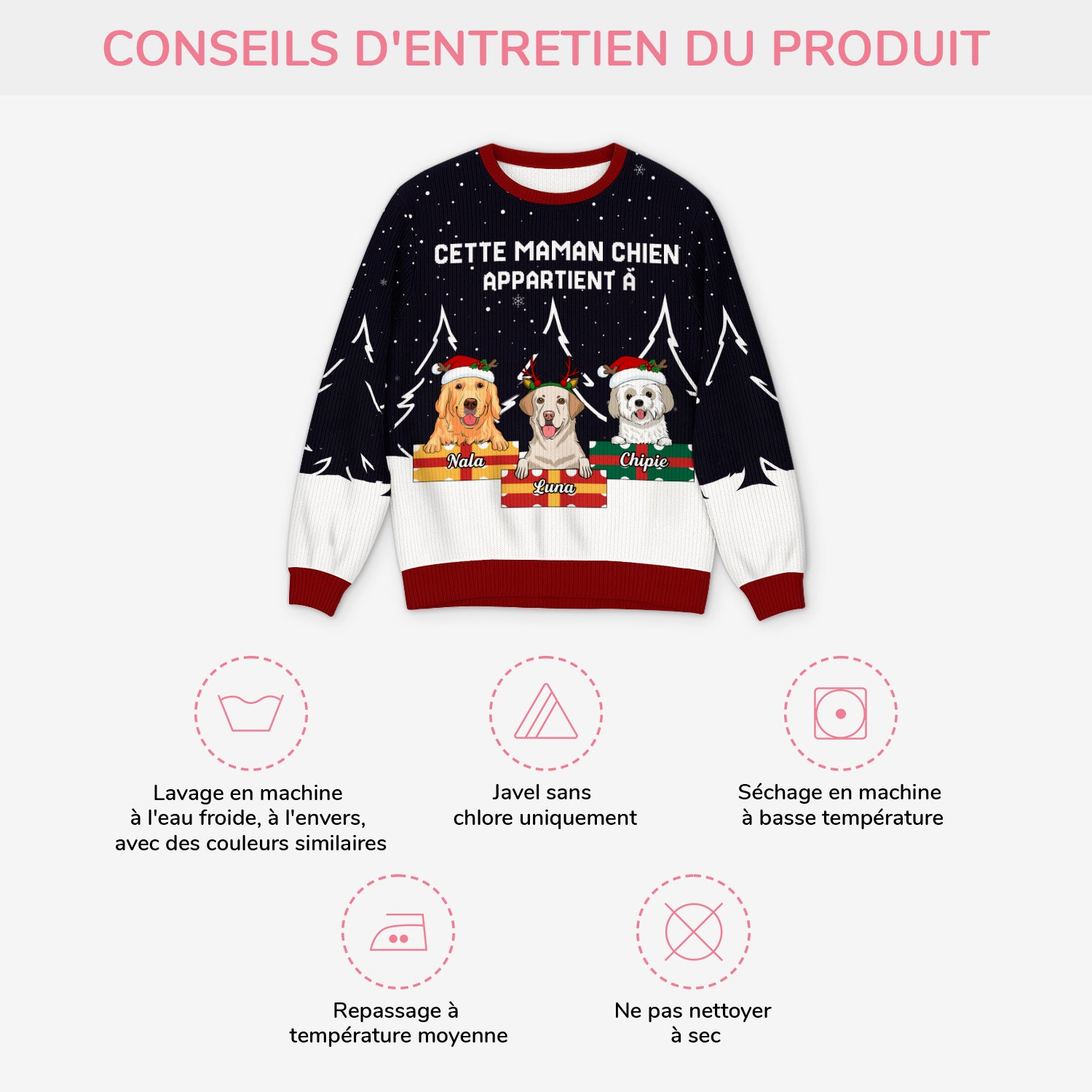 5716WFR4 pull moche de noel personnalise ce papa maman chien appartient a 5716w6lcc