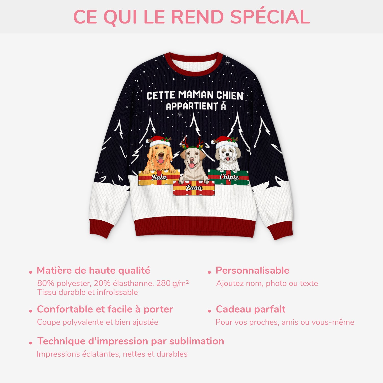 5716WFR5 pull moche de noel personnalise ce papa maman chien appartient a 5716w6lcc