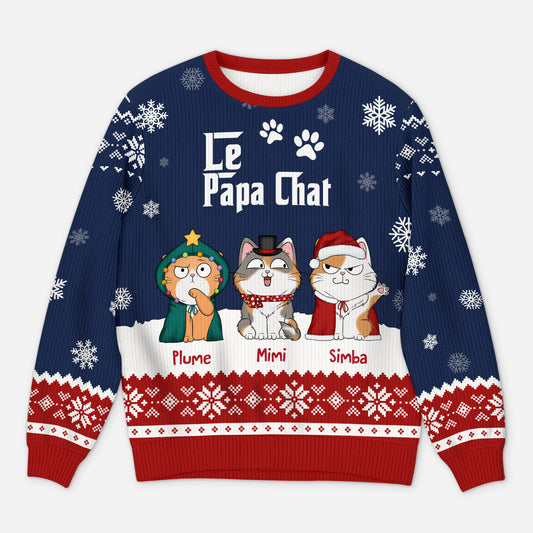 5719WFR1 pull moche de noel personnalise papa chat 5719w6tnd