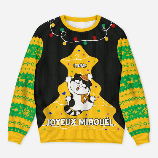 5732WFR1 pull moche de noel personnalise chat joyeux miaouel 5732wttnd