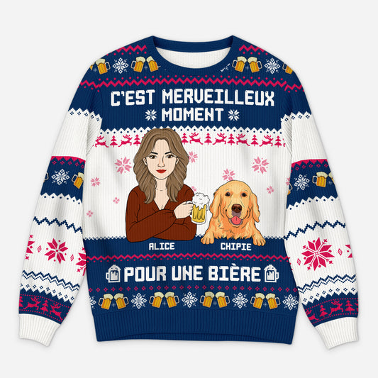 5735WFR1 pull de noel moche femme_ personnalise avoir une biere avec chien 5735w3izc
