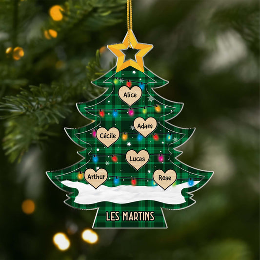5745OFR1 ornement noel acrylique personnalise avec prenom sapin a carreaux de la famille 5745o6vmi