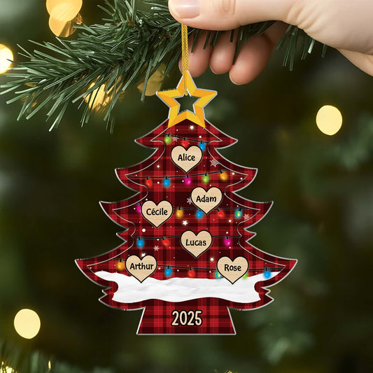 5745OFR2 ornement noel acrylique personnalise avec prenom sapin a carreaux de la famille 5745o6vmi