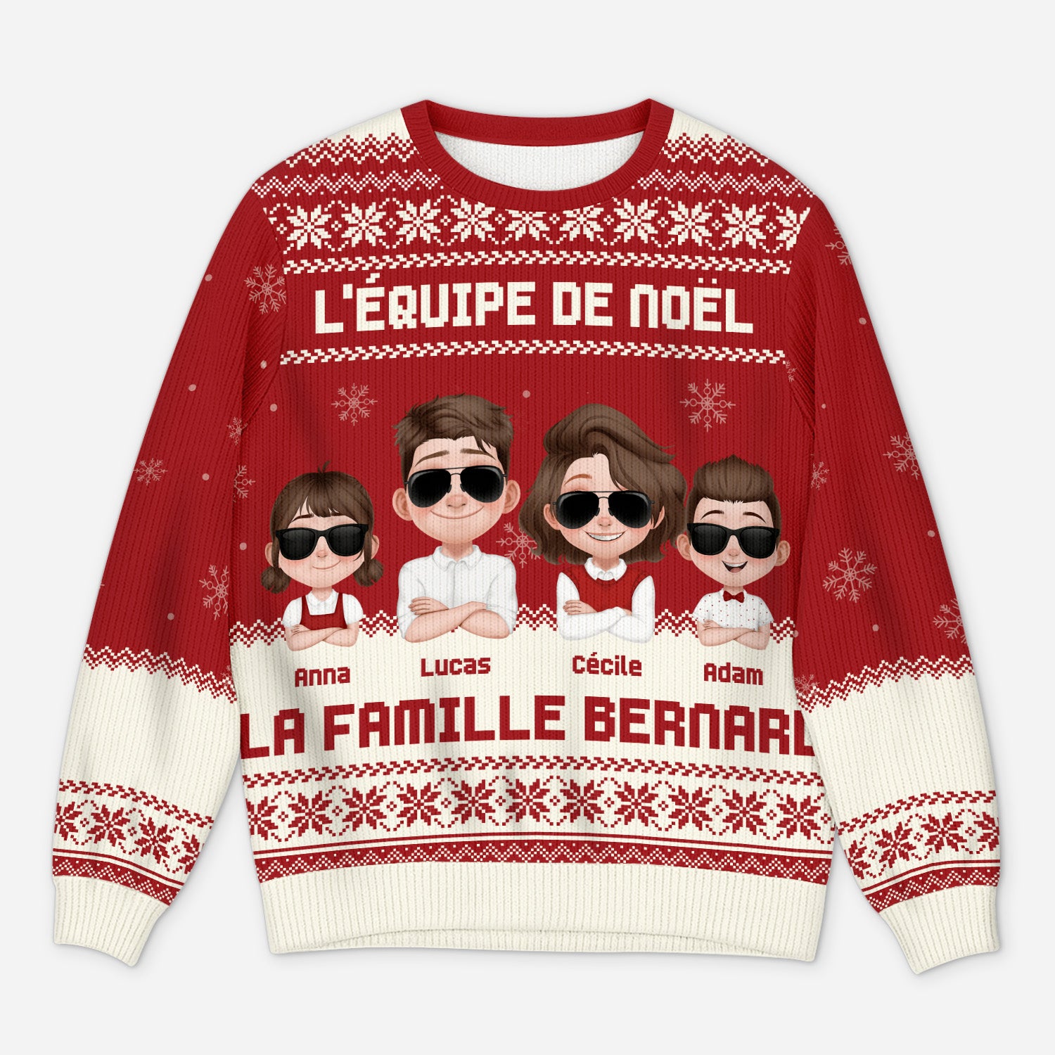 5753WFR1 pull moche personnalise famille notre bande de noel 5753w8kmi