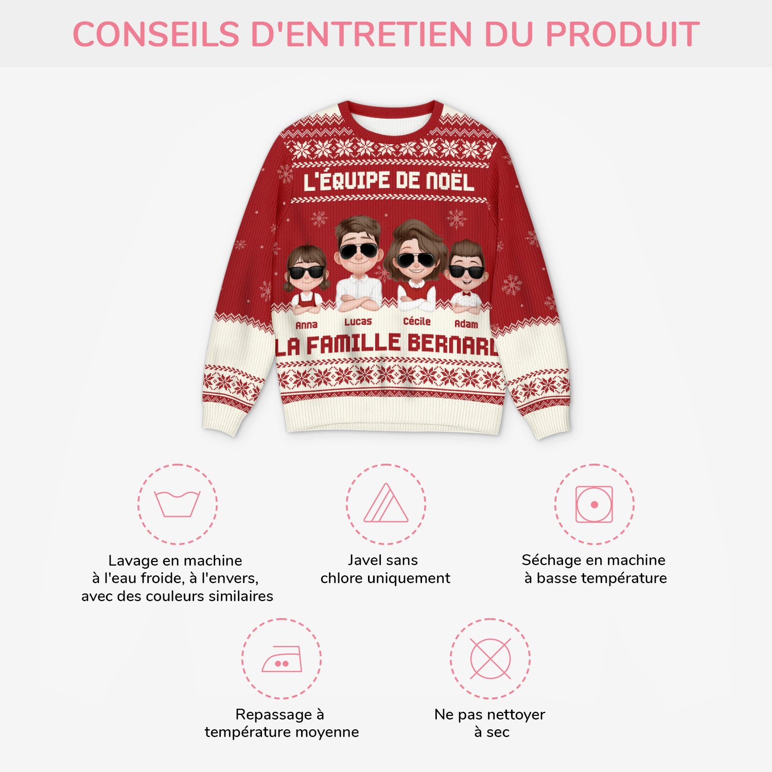 5753WFR4 pull moche personnalise famille notre bande de noel 5753w8kmi