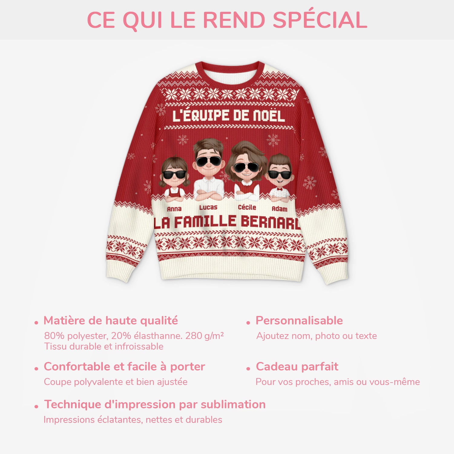 5753WFR5 pull moche personnalise famille notre bande de noel 5753w8kmi