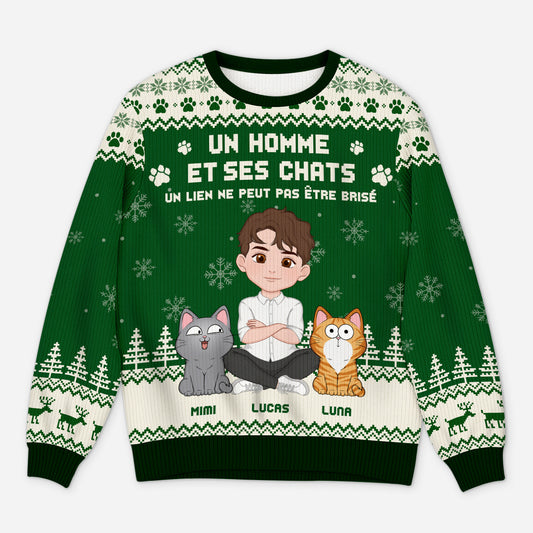 5763WFR1 pull moche de noel personnalise le lien entre une fille et son chat 5763w8wtd