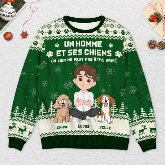 5763WFR2 pull moche de noel personnalise le lien entre une fille et son chien 5763w8vtc