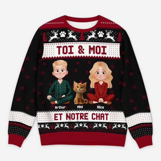 5766WFR1 pull moche de noel personnalise toi moi et nos chats 5766wklzd