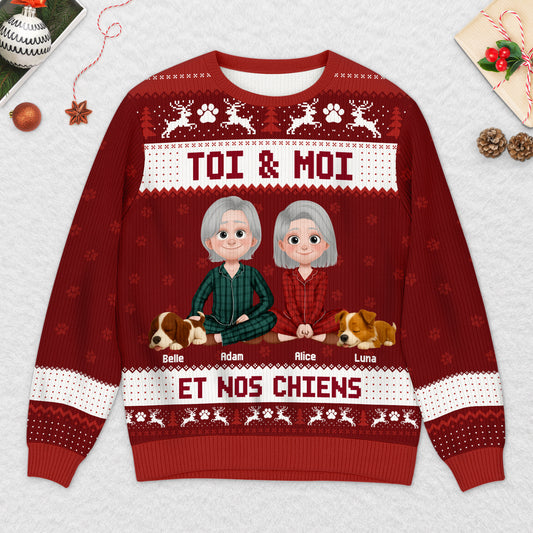 5766WFR2 pull moche de noel personnalise toi moi et nos chiens 5766wklzc