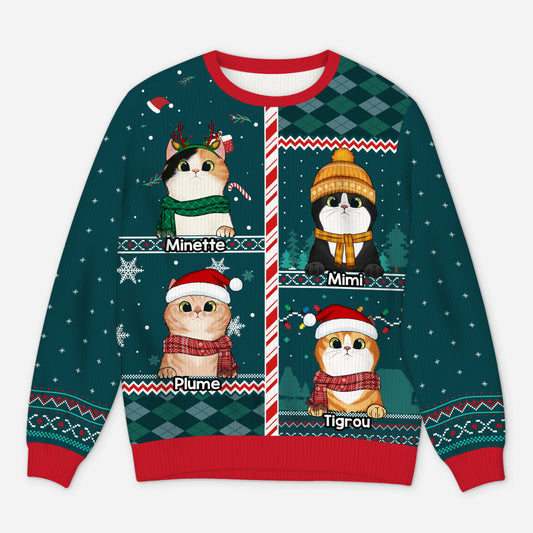 5772WFR1 pull moche de noel personnalise noel avec mes chats 5772wkyad