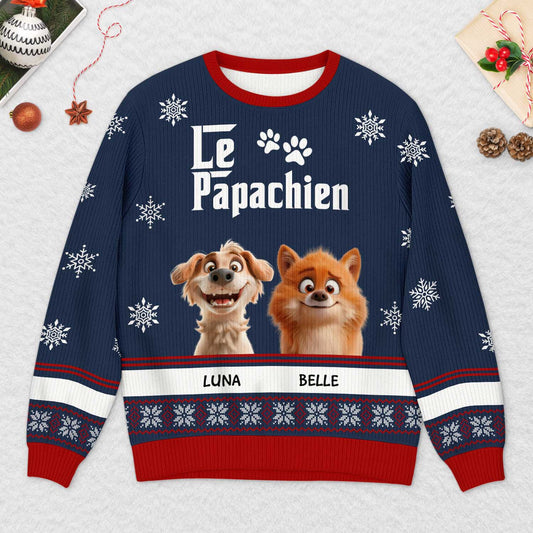 5782WFR2 pull moche de noel personnalise le papa chien 5782wkfcc