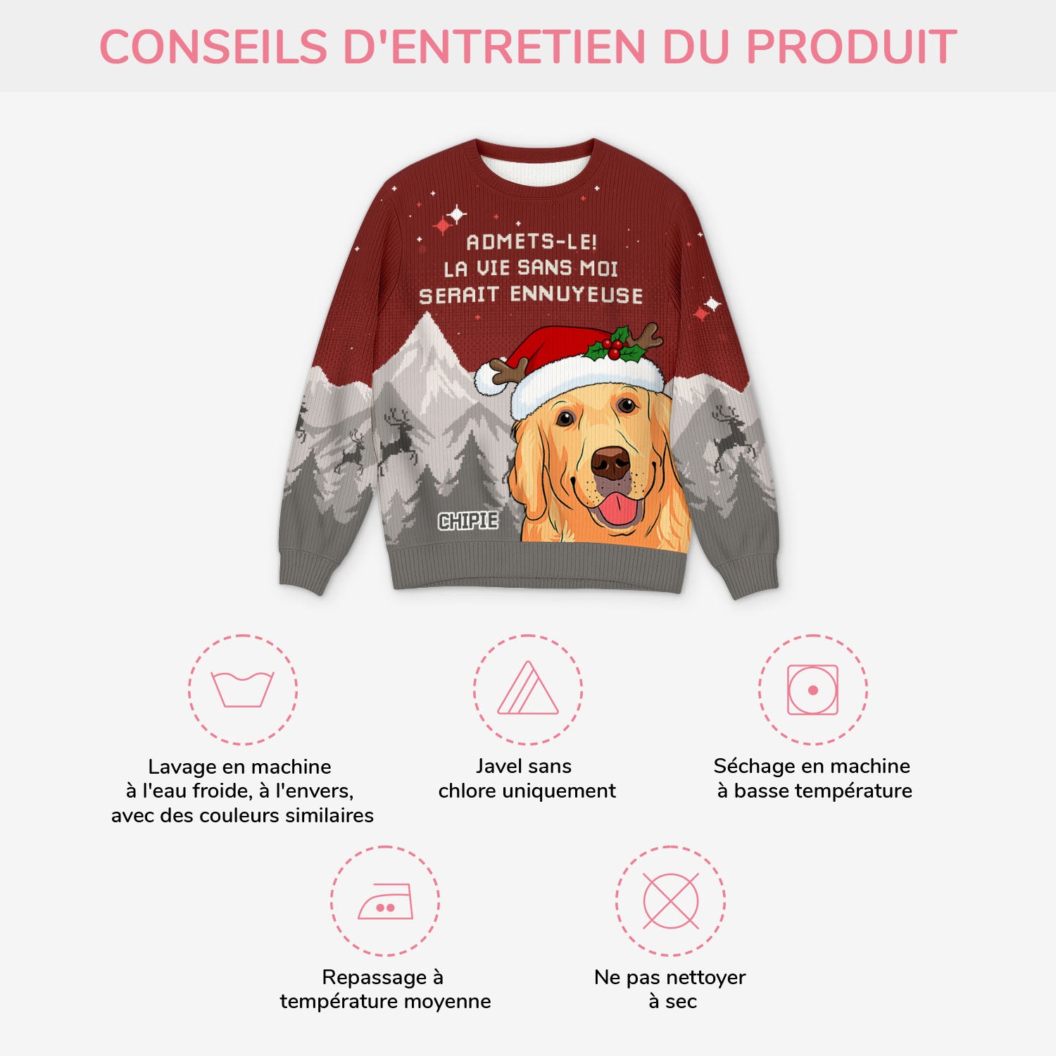 5784WFR4 pull moche de noel personnalise la vie serait ennuyeuse sans mon chien 5784wtlqc_9282f8d4 6592 4983 98b0 ac002fedff88