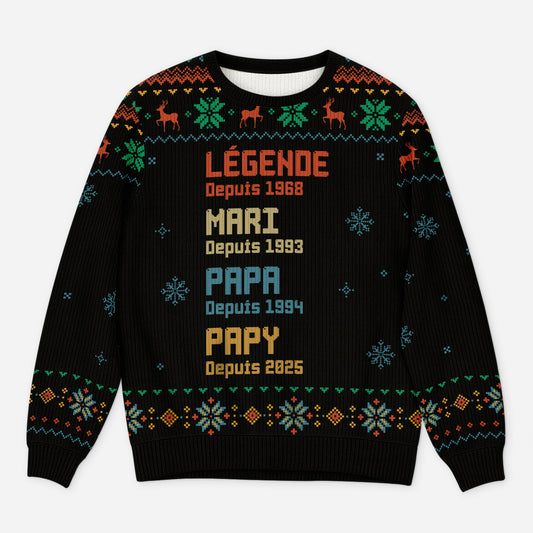 5785WFR1 pull moche de noel personnalise legende papa papy 5785w3hnb