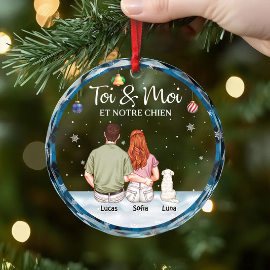 5786OFR2 ornement noel en verre personnalise couple toi et moi et nos chiens 5786okt0c