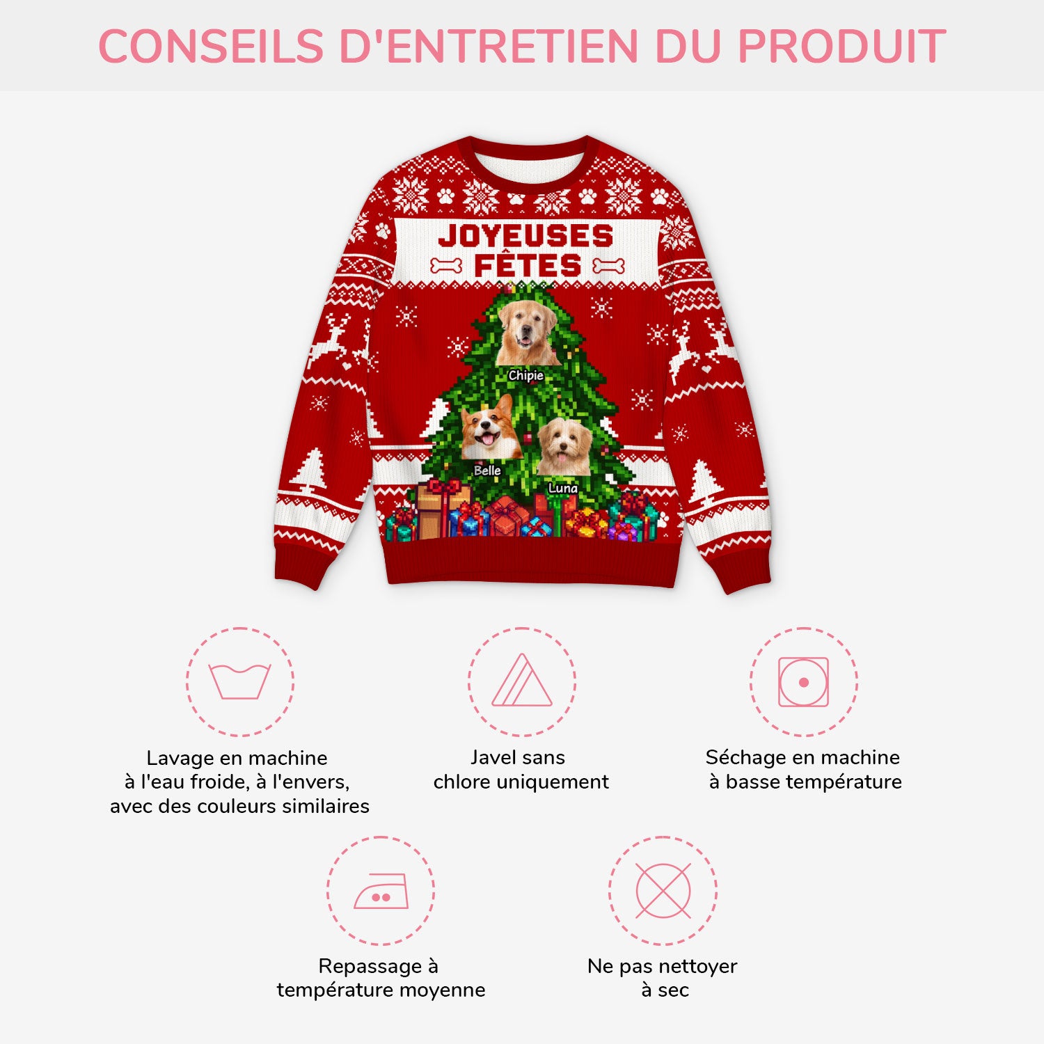 5787WFR4 pull moche de noel personnalise joyeuses fetes avec les chiens 5787wtqac