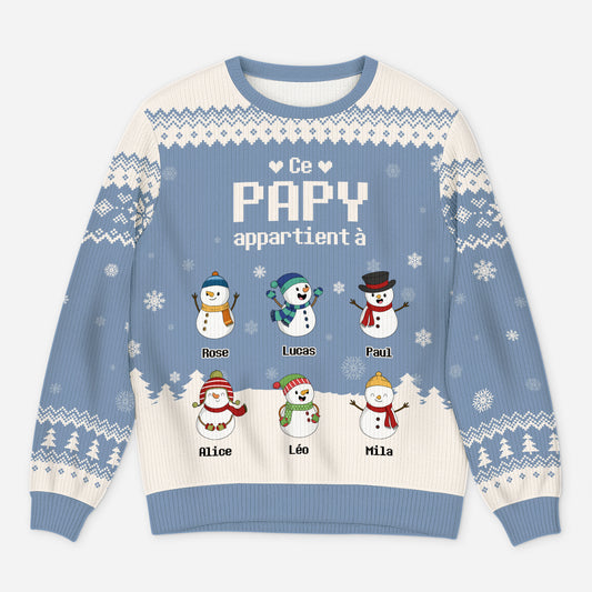 5791WFR1 pull moche de noel personnalise bonhomme de neige ce papy appartient a 5791wkznb