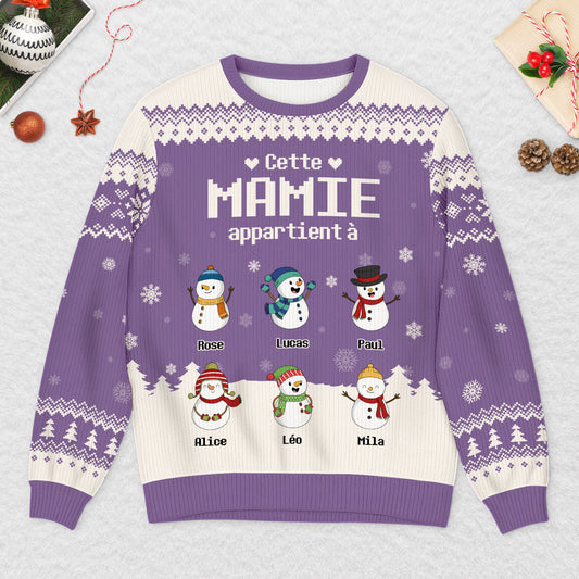 5791WFR2 pull moche de noel personnalise bonhomme de neige ce papy appartient a 5791wkznb