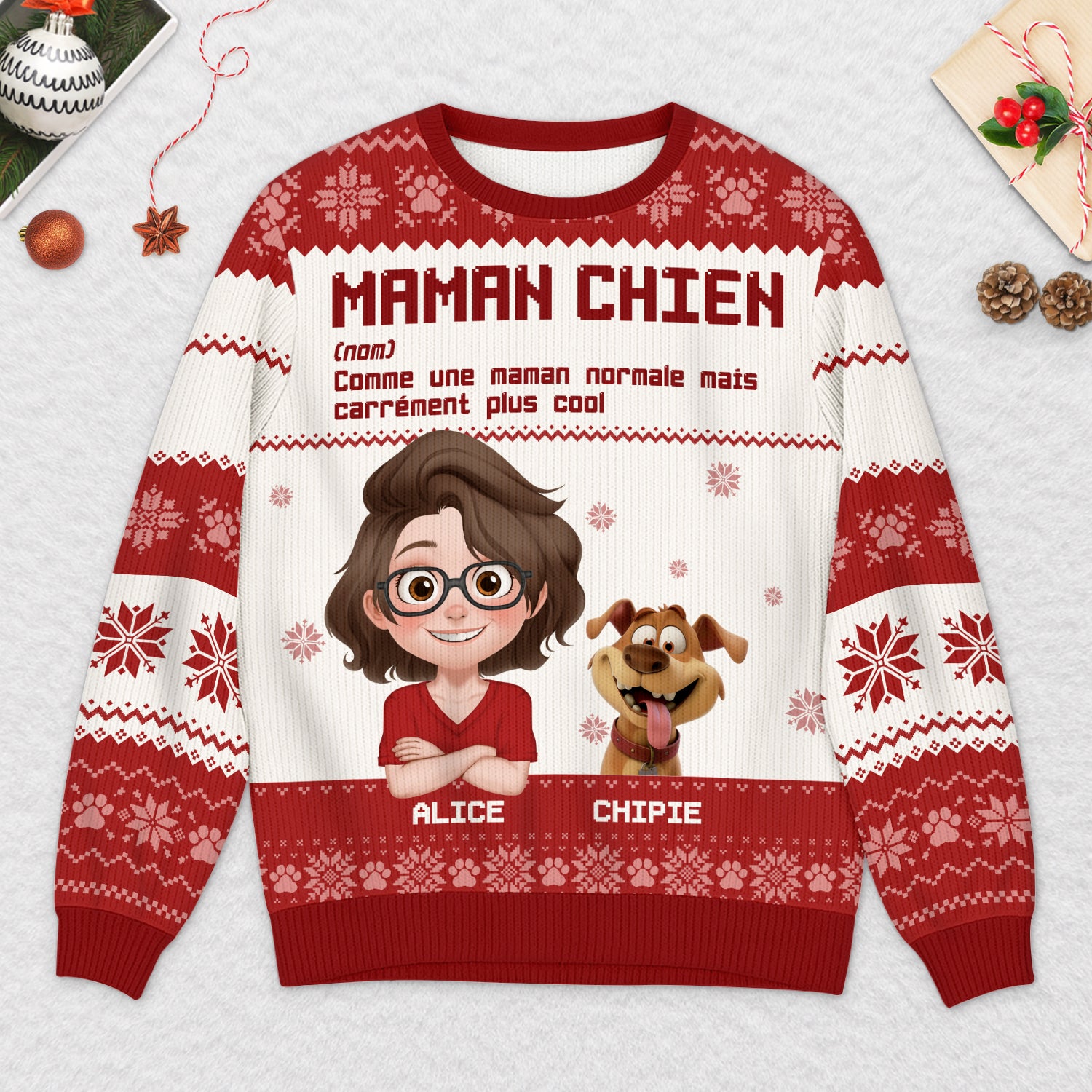 5803WFR2 pull moche de noel personnalise definition de papa chien 5803w3hzc