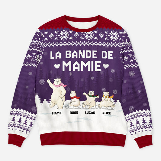 5812WFR1 pull moche de noel personnalise la bande a mamie ours blanc 5812w3vna