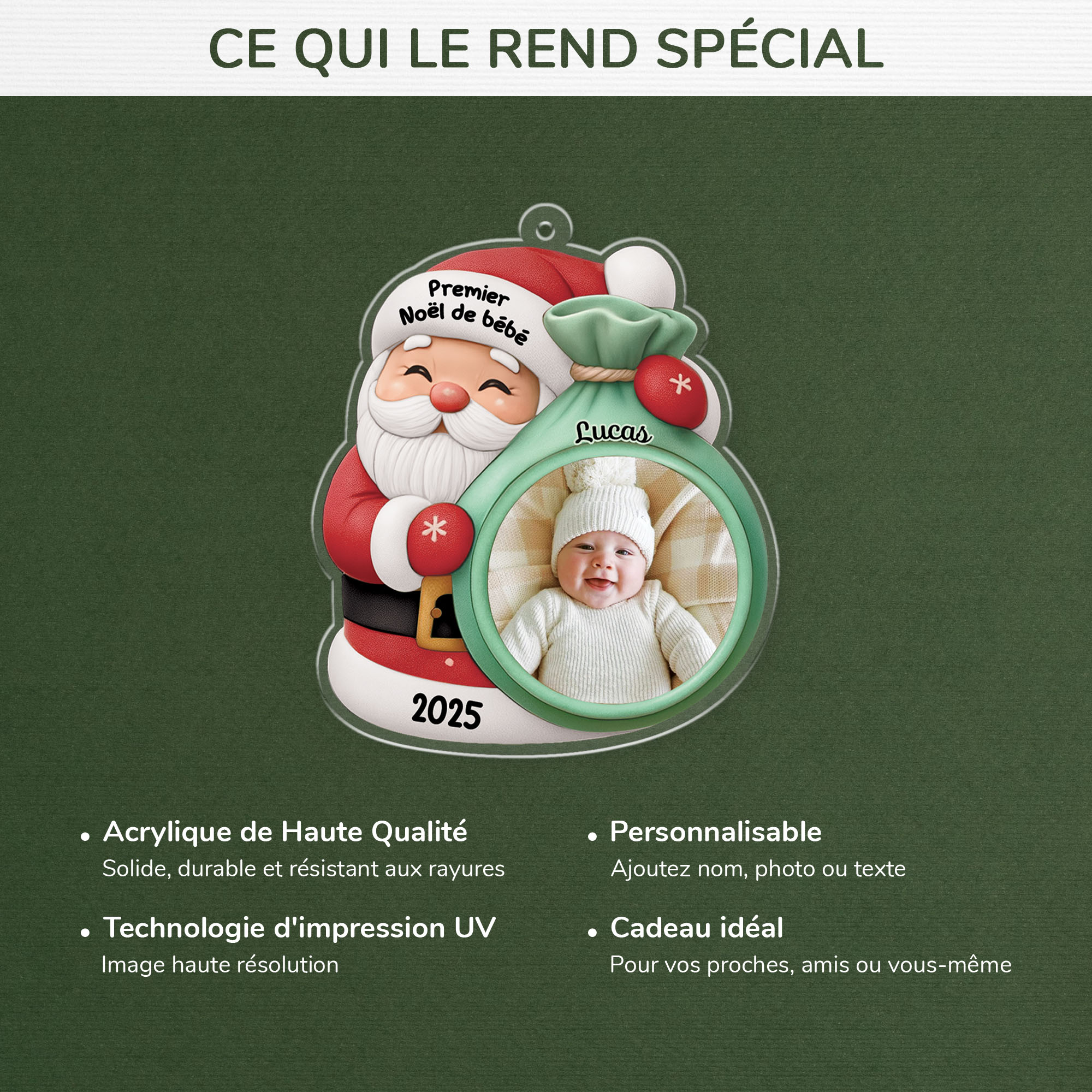 5835OFR4 ornement acrylique personnalise avec photo mon premier noel avec le pere noel 5835o3lqk