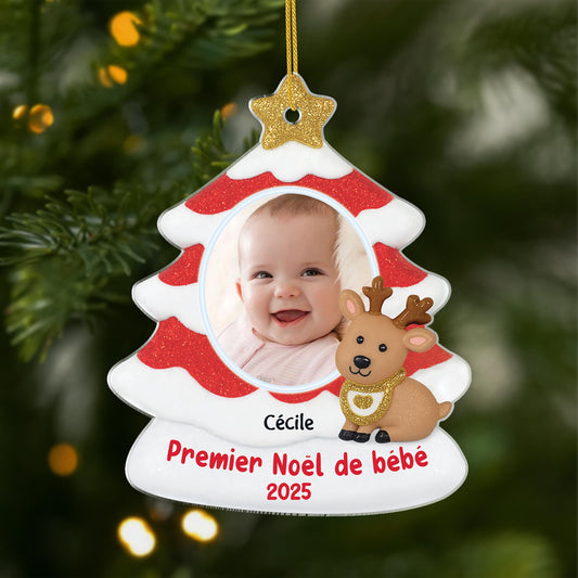 5838OFR1 ornement acrylique personnalise bebe avec photo mon premier noel rouge et blanc 5838o3zak