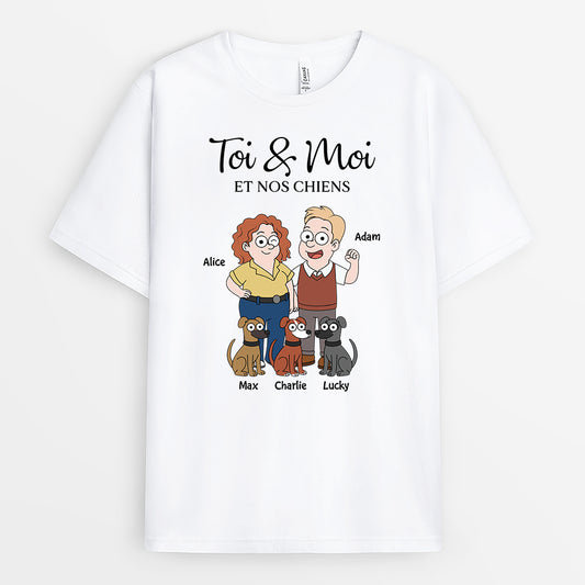 5854AFR1 t shirt personnalise couple toi moi et le chien 5854akq7c