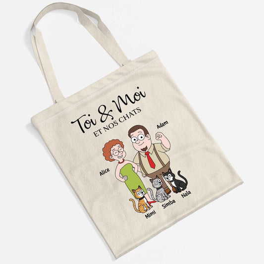 5854BFR2 tote bag personnalise couple toi moi et le chat 5854bkq7d