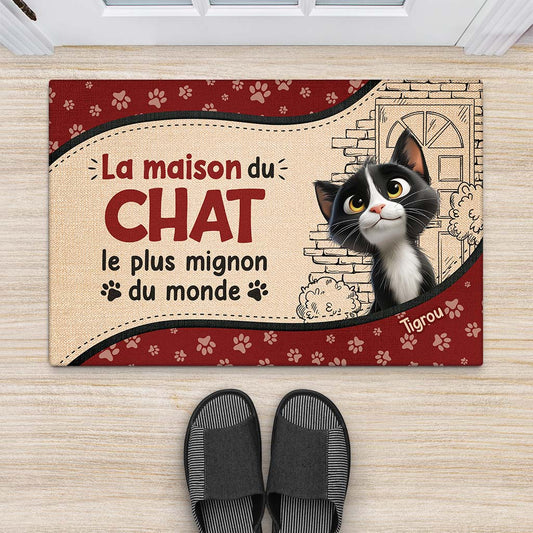 5872DFR2 paillasson personnalise la maison du chat le plus mignon du monde 5872d8lzd