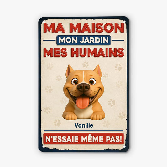 5881EFR1 plaque en metal personnalisee chien ma maison mes humains 5881e3pwc