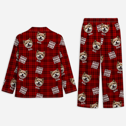 5911VFR2 pyjama a carreaux personnalise meilleure maman chien 5911vtvmc