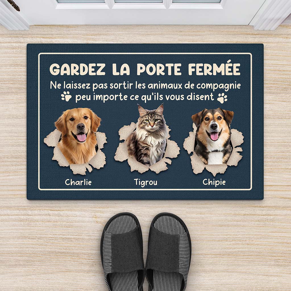 5932DFR2 paillasson personnalise avec chat photo gardez la porte fermee 5932d6vzc