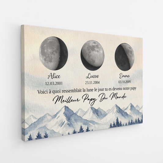 5934CFR2 toile personnalisee avec phase de la lune le jour tu es devenu notre papy mamie 5934c6mmb