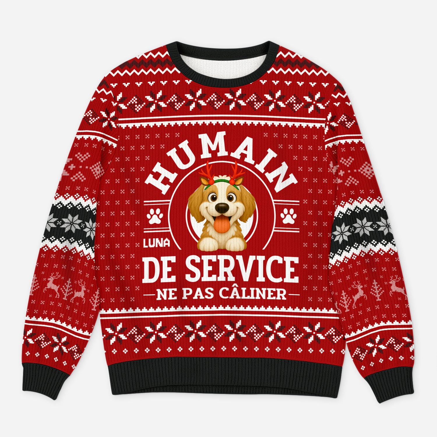 5943WFR1 pull de noel moche personnalise avec chien humain de service 5943wkknc