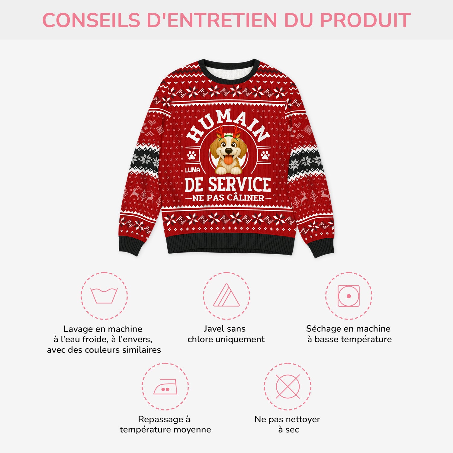 5943WFR4 pull de noel moche personnalise avec chien humain de service 5943wkknc