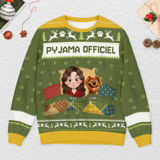 5947WFR2 pull de noel moche personnalise pyjama officiel avec chien 5947wklnc