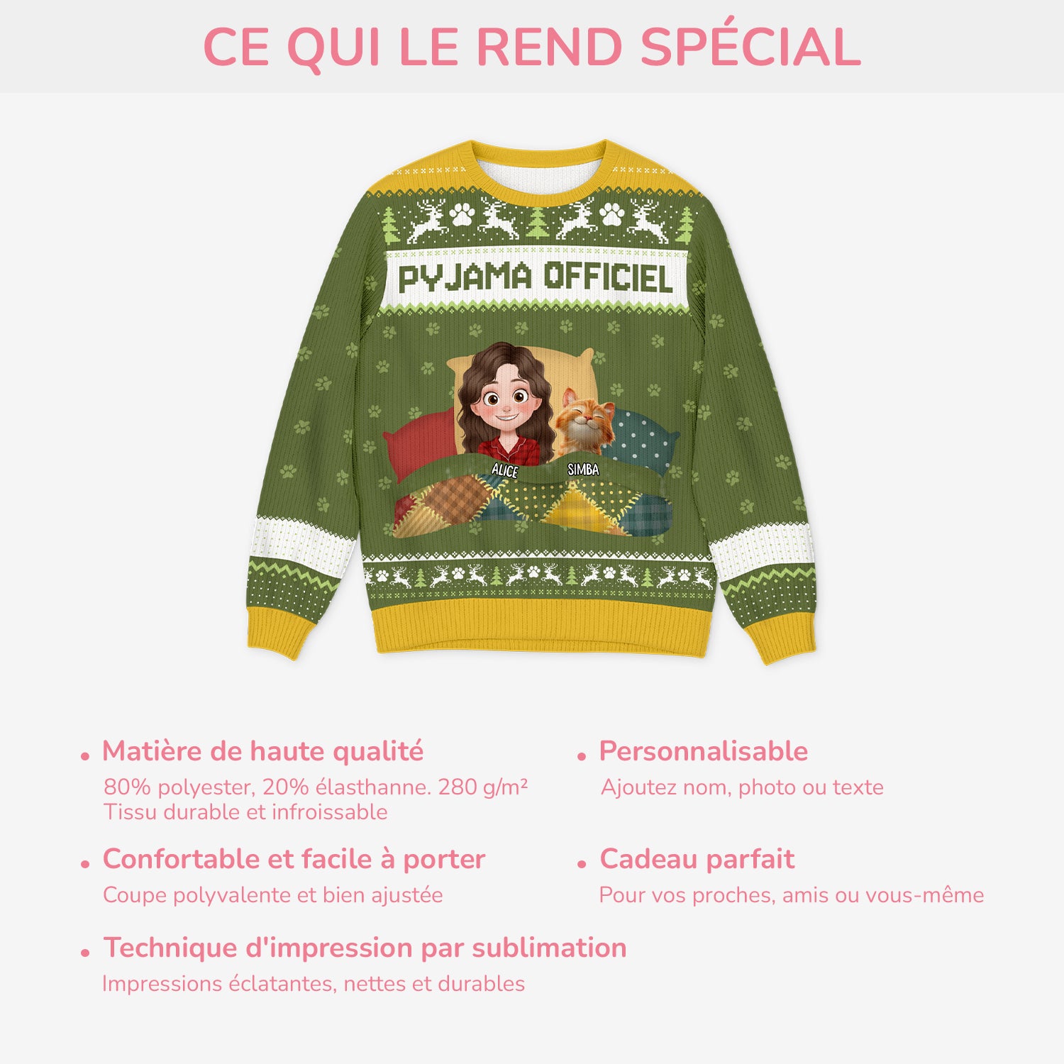 5947WFR5 pull de noel moche personnalise pyjama officiel avec chat 5947wklnd