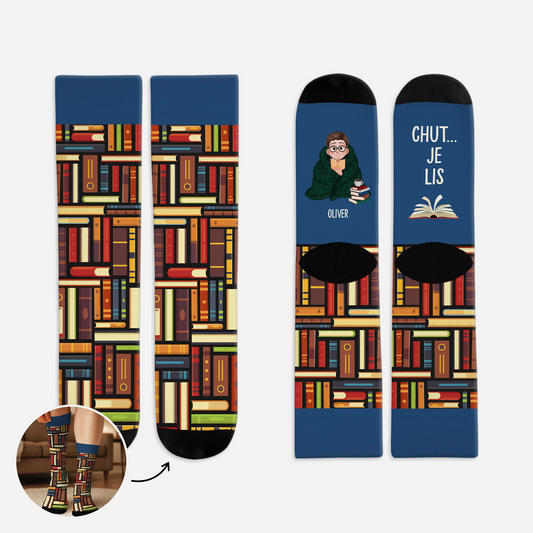 5959JFR1 chaussettes personnalisees pour les amoureux des livres chut je lis 5959j8tnb