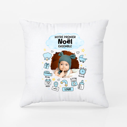 5967PFR2 coussin personnalise avec photo notre premier noel ensemble 5967p8vtk