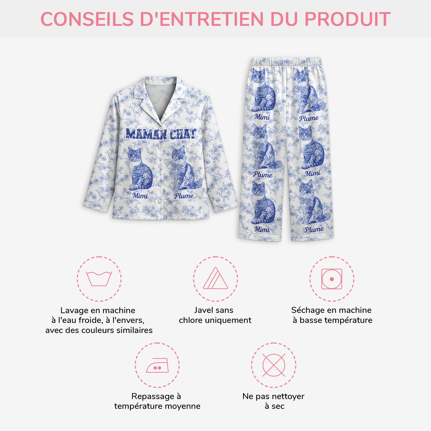 5970VFR4 pyjama personnalise maman chat style toile bleue 5970vkmtd