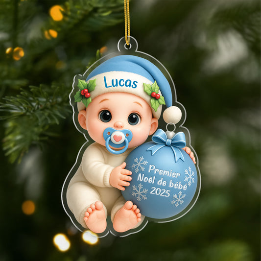 5984OFR1 effet dimpression 3d ornement acrylique personnalise premier noel bebe avec boule 5984oktqk