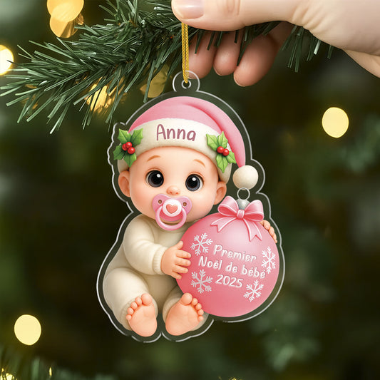 5984OFR2 effet dimpression 3d ornement acrylique personnalise premier noel bebe avec boule 5984oktqk