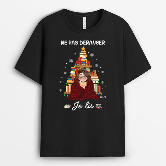 5986AFR1 t shirt noel personnalise pour les amoureux des livres ne pas deranger je lis 5986atmca
